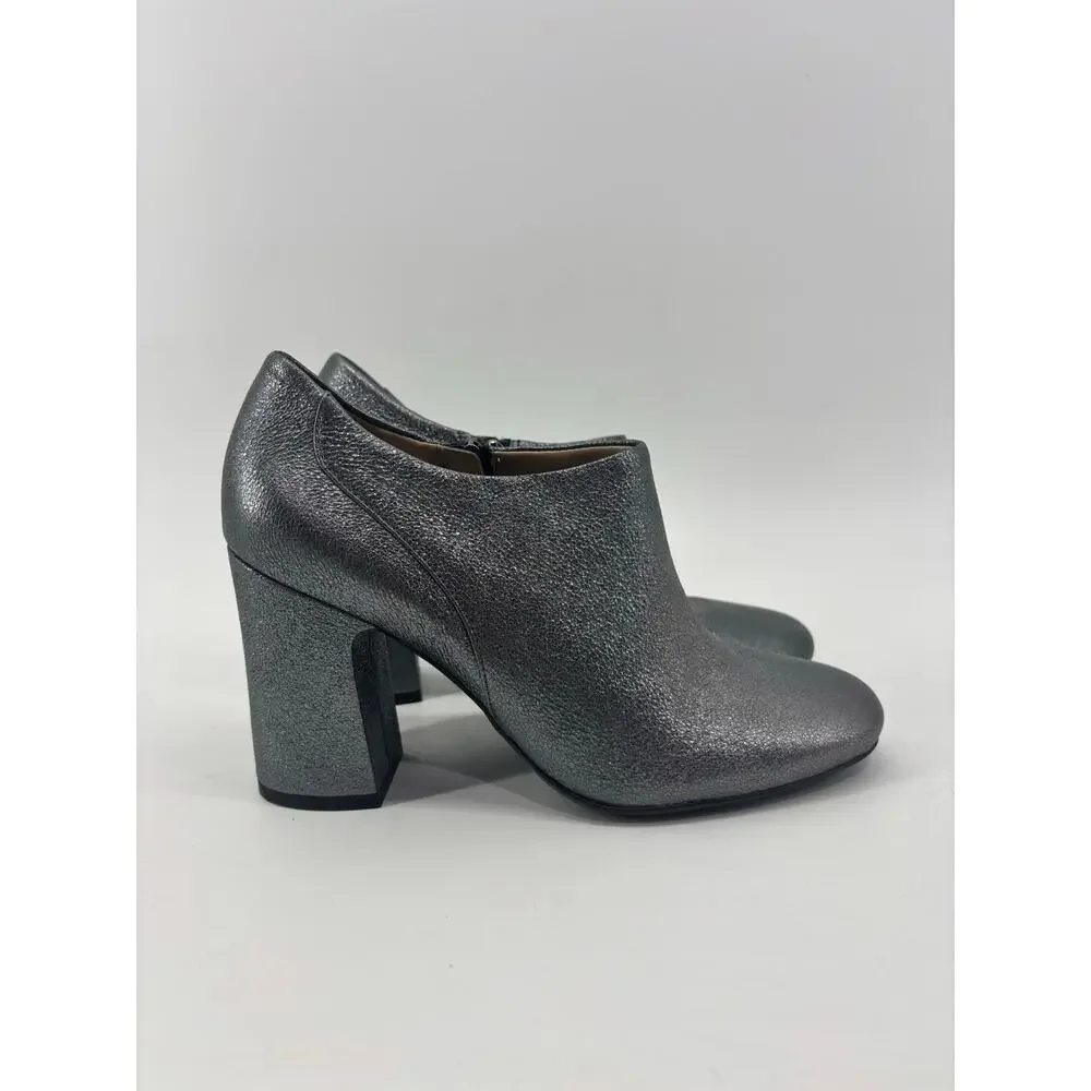 Naturalizer Womens 7.5 Metallic Pewter Gray Block Heel Ankle Booties